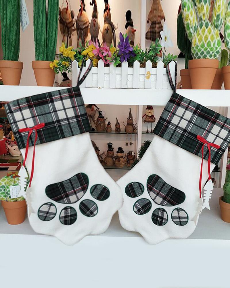 

Christmas Paw Plaid Print Socks Ornaments, Style1