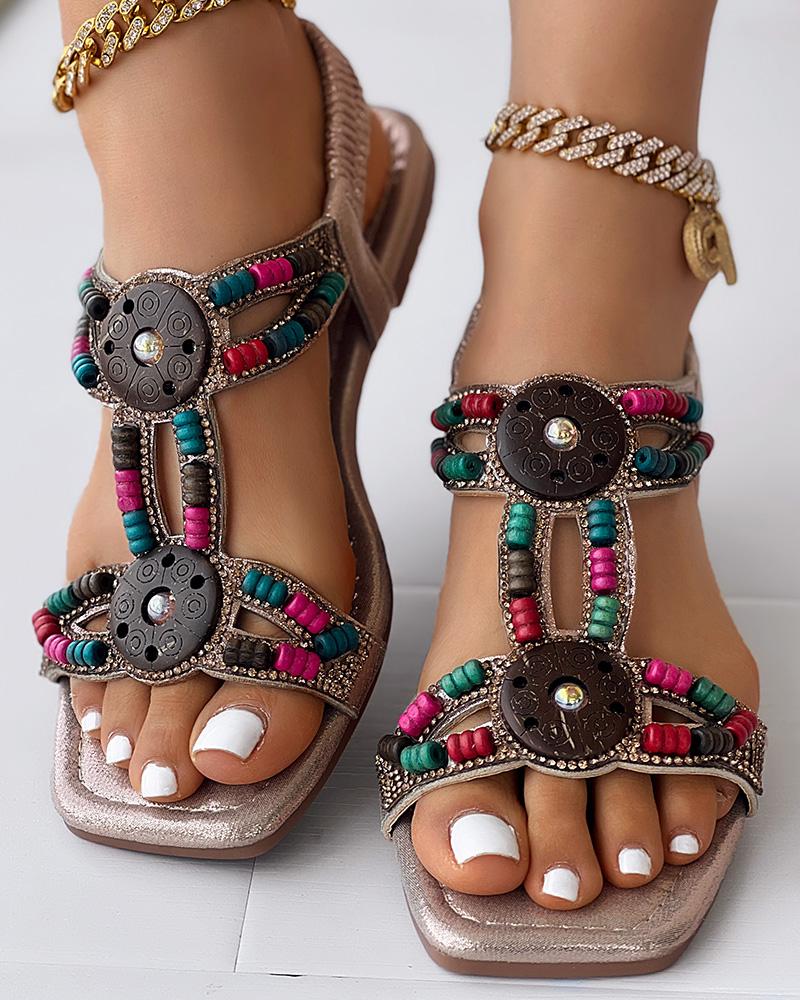 

Bohemian Tribal Beaded Summer Beach Sandals, Gold