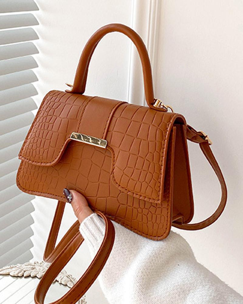 

Crocodile Top Handle Satchel Bag, Brown