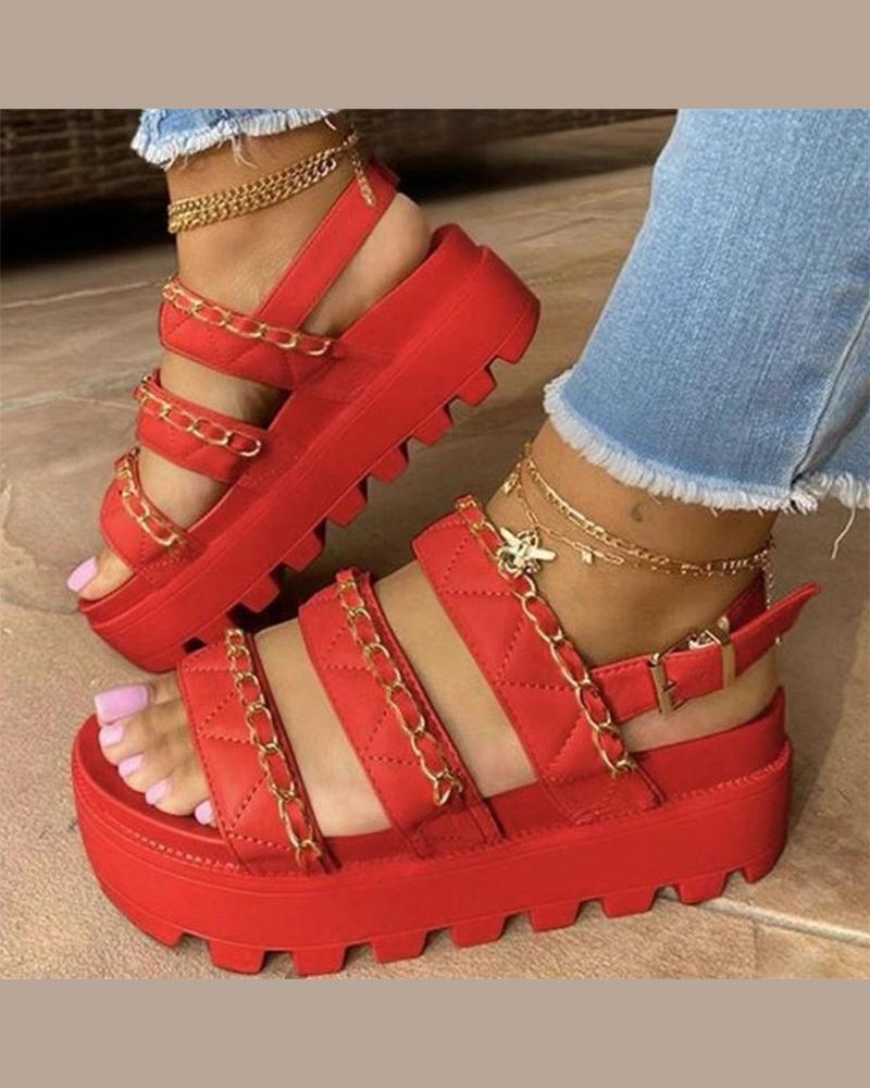 

Solid Open-toe Bandage Upper Platform Sandals, Red