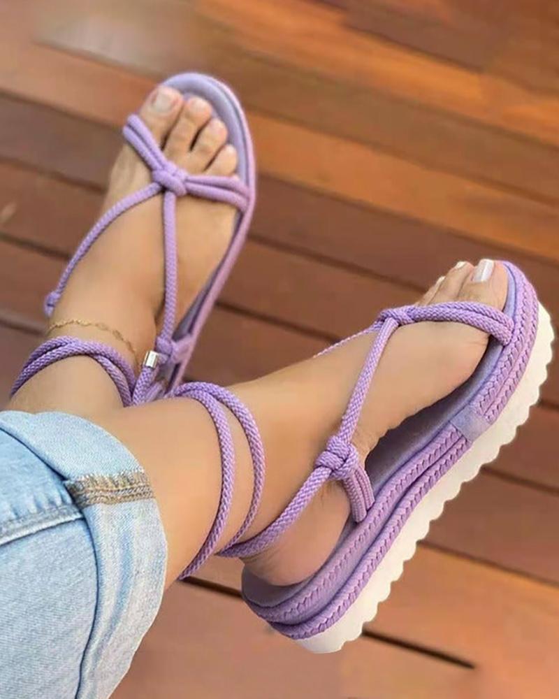 

Braided Strappy Casual Flatform Sandals, Purple