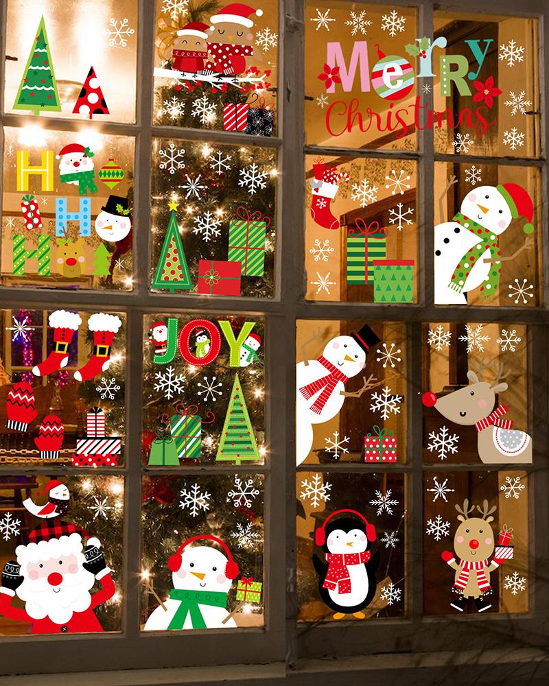 

1 Sheet Christmas Decorations Glass Window Graphic Plants Letter Stickers, Red