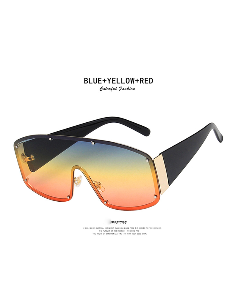 

1Pair Ombre Lens Flat Top Shield Sunglasses, Orange