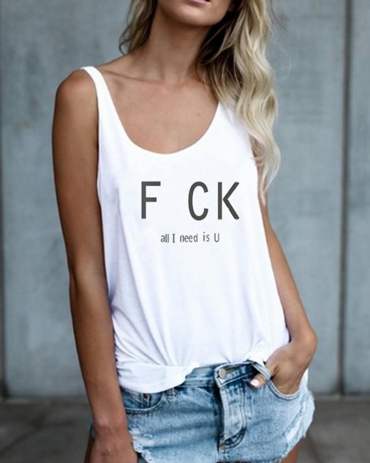 

Casual Fashion Slogan Tank Tops, White
