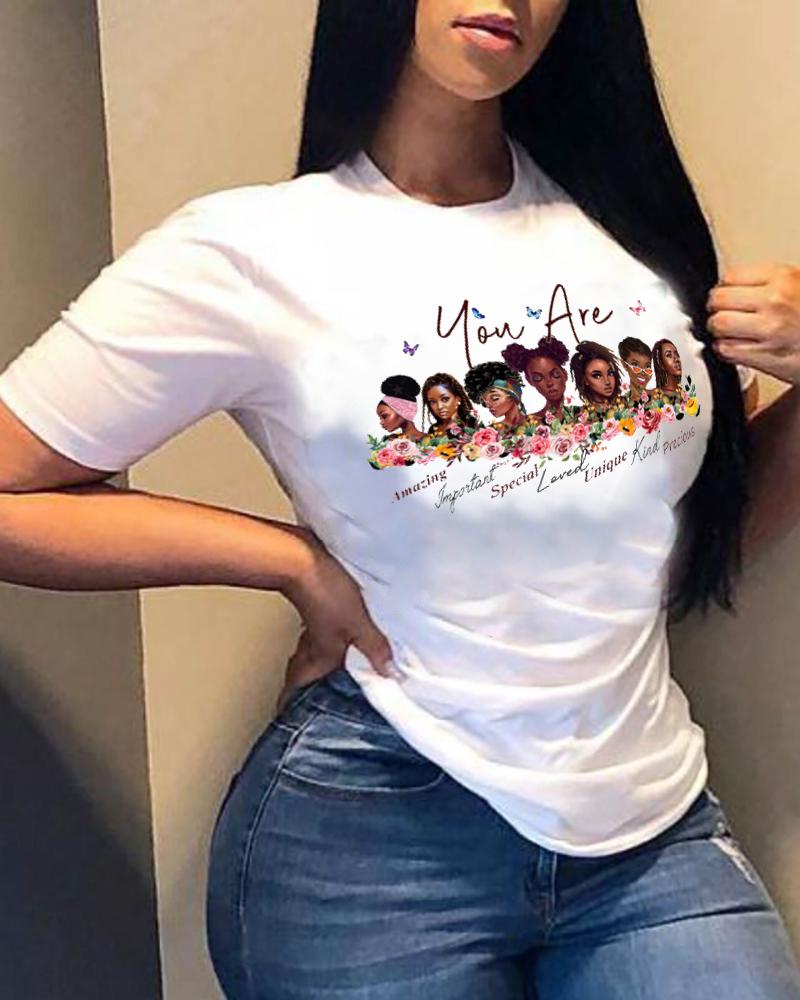 

Figure Letter Print Short Sleeve Casual T-shirt, Style7