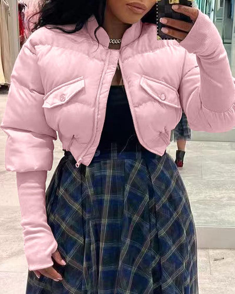 

Long Sleeve Zip Up Puffer Coat, Pink