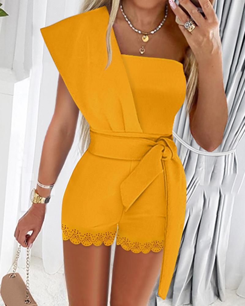 

Hollow Out One Shoulder Romper, Yellow
