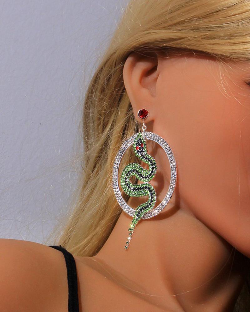 

1Pair Rhinestone Snake Shaped Drop Earrings, Silver