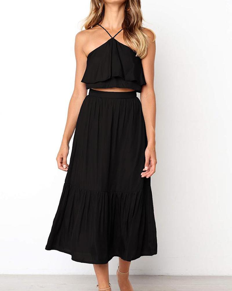 

Halter Crop Top & Midi Skirt, Black