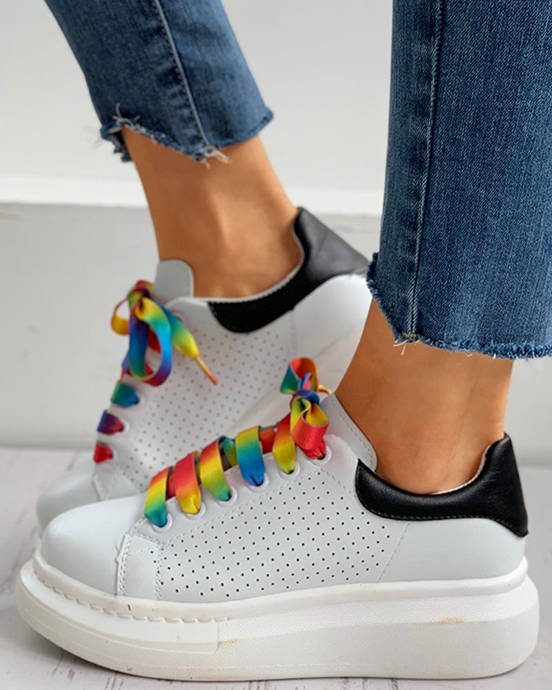 

Colorblock Lace-up Breathable Casual Sneakers, Black