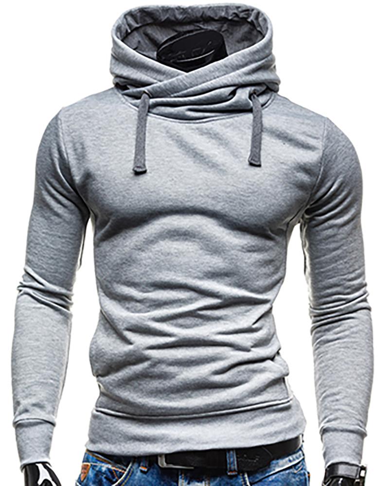 

Men Long Sleeve Colorblock Hooded Top, Gray