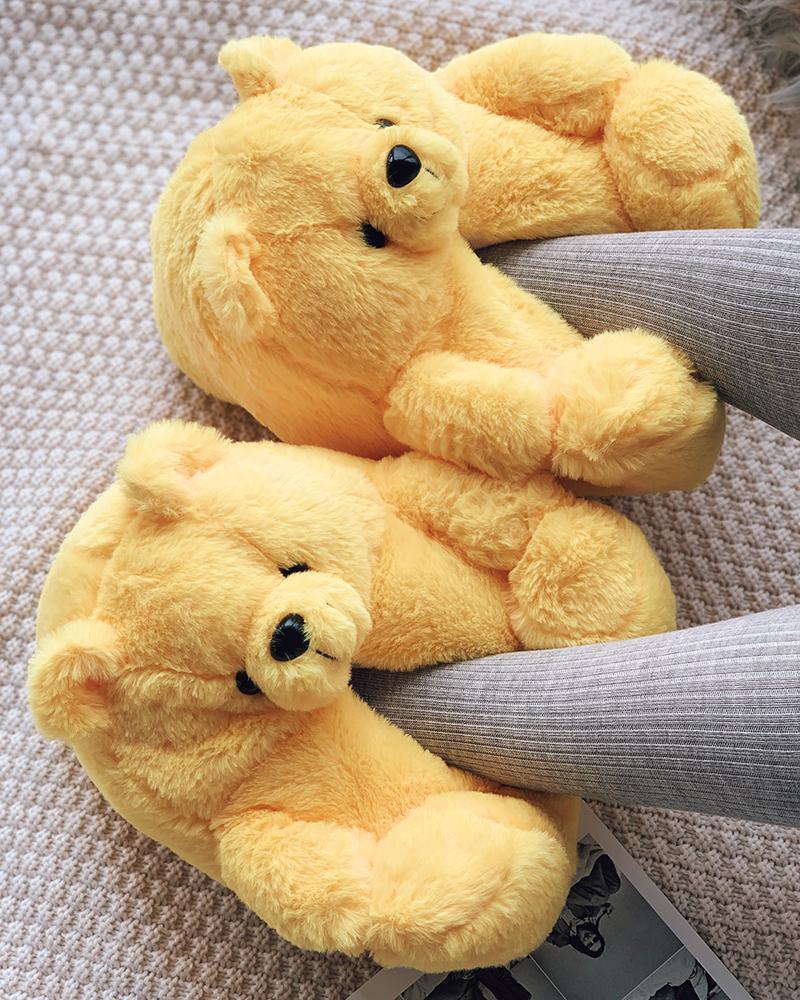 

Fluffy Teddy Bear Slippers, Yellow