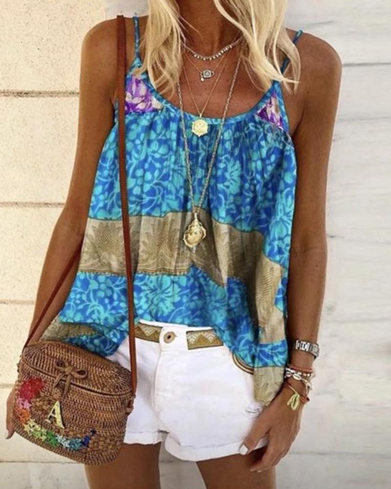 

Boho Floral Print Cami Top, Blue