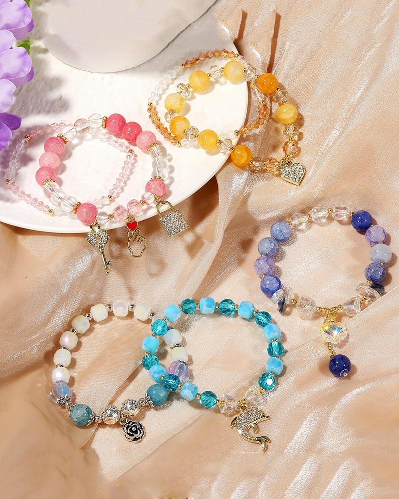 

1pcs Crystal Beaded Heart Dolphin Floral Pendant Bracelet, Style1