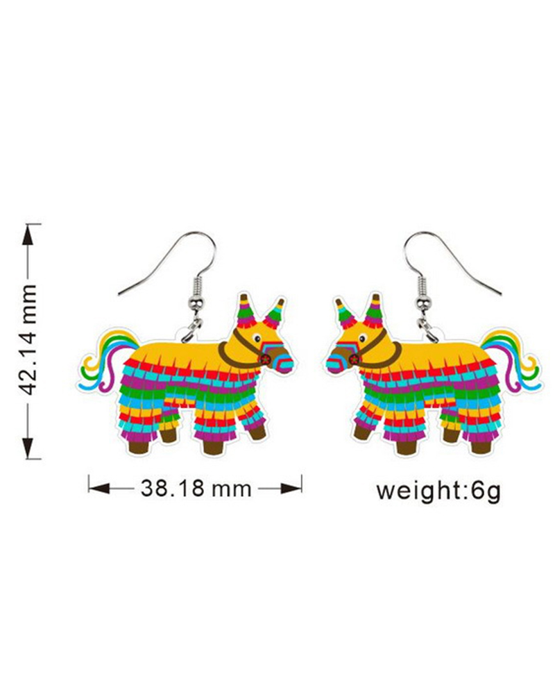 

1Pair Cinco De Mayo Mexico Cartoon Horse Hat Skull Wine Bottle Cactus Jalapeno Earrings, Style7