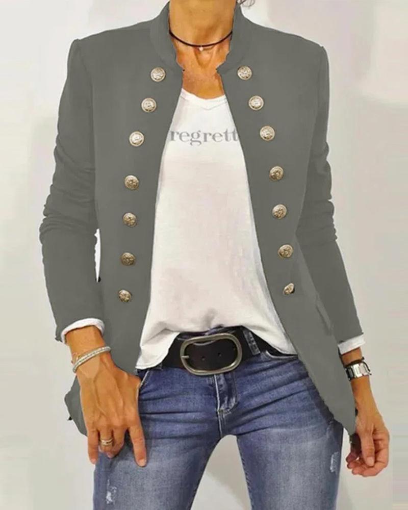 

Buttoned Baseball Collar Jacket, Gray