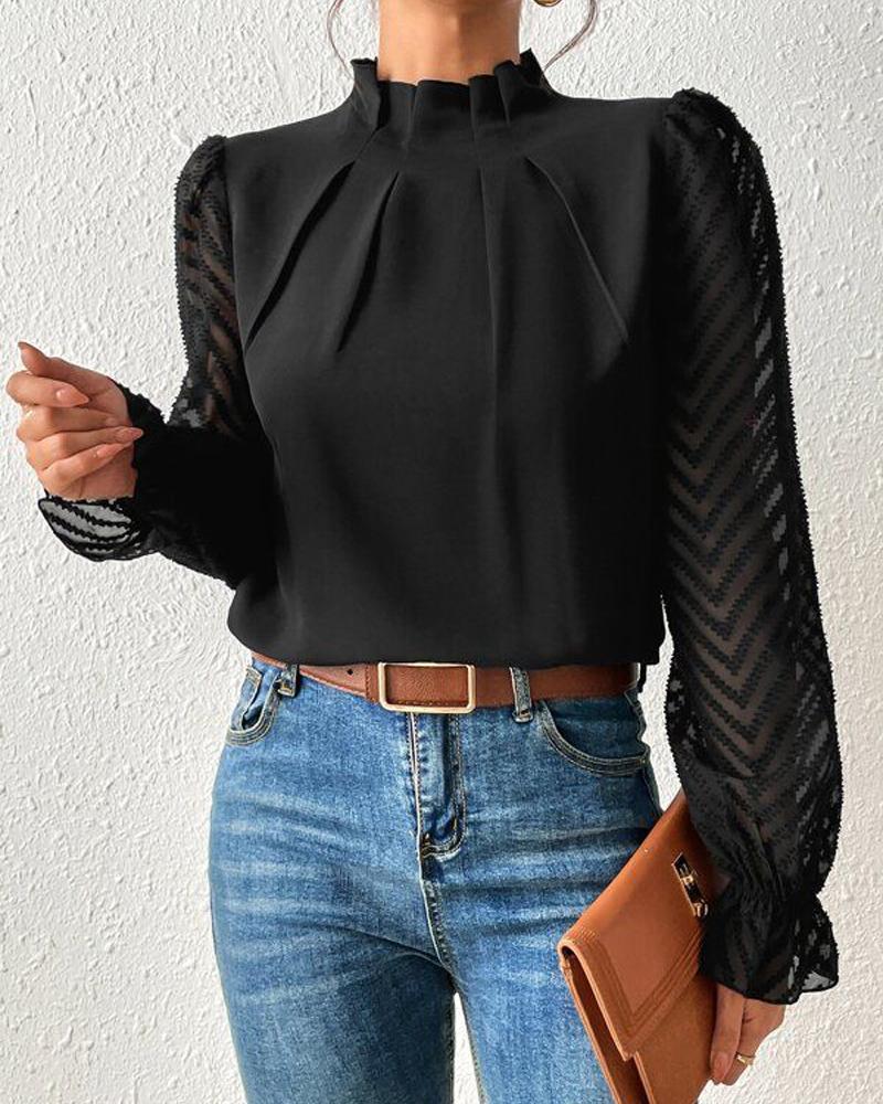 

Chevron Pattern Ruched Long Sleeve Top, Black