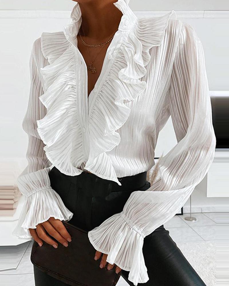 

Plain Ruffles Bell Sleeve Top, White