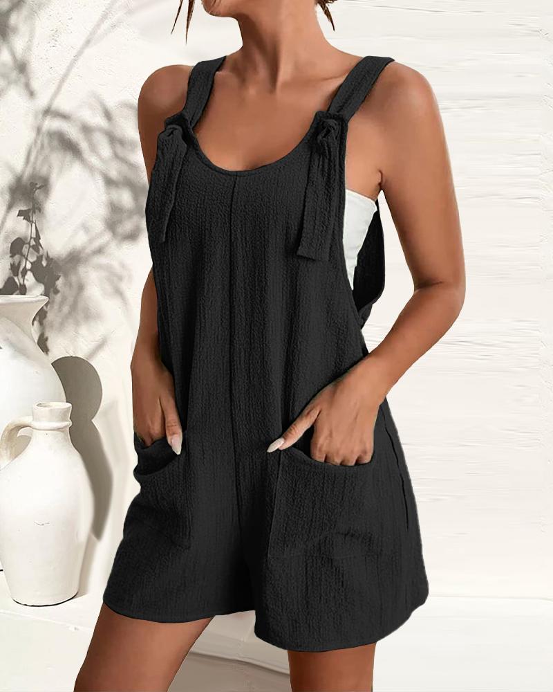 

Pocket Design Casual Suspender Romper, Black