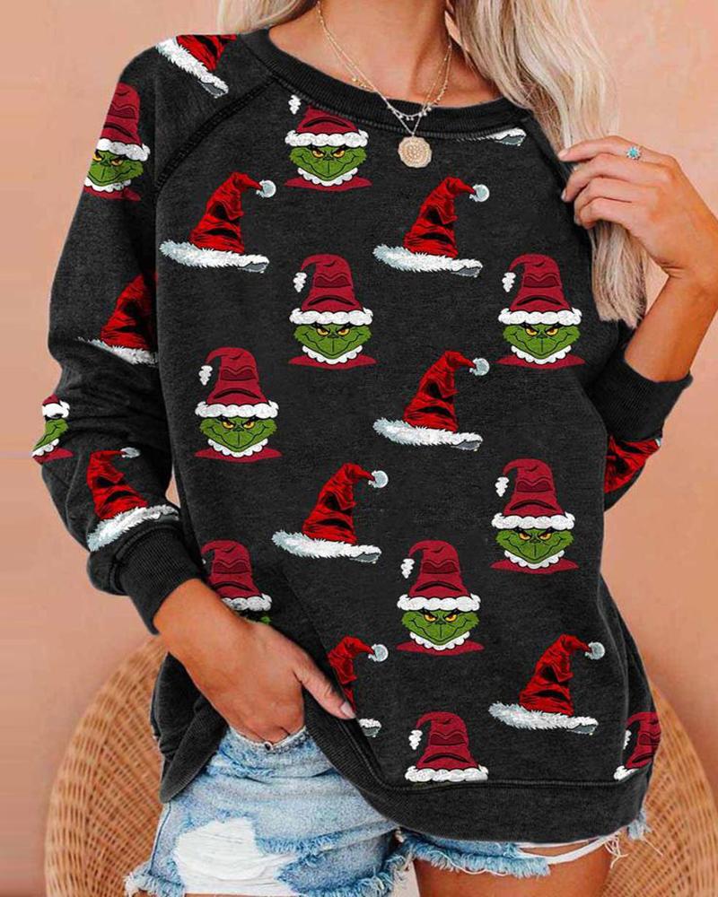 

Christmas Print Long Sleeve Sweatshirt, Dark grey