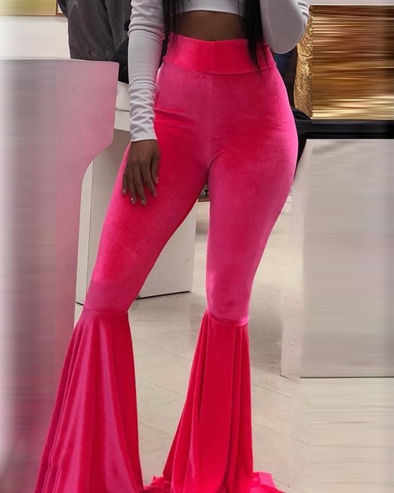 

Velvet High Waist Flared Pants, Hot pink