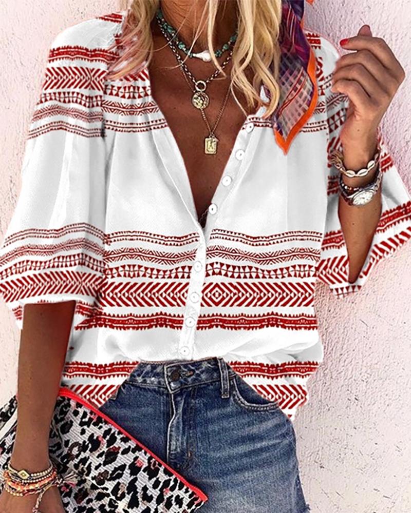 

Colorblock Short Sleeve Button Design Shirt, White