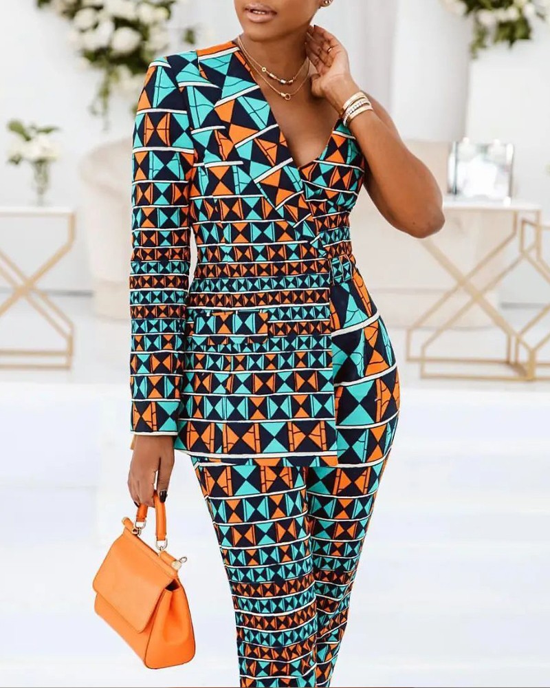 Jumpsuit med en axel med geometriskt tryck