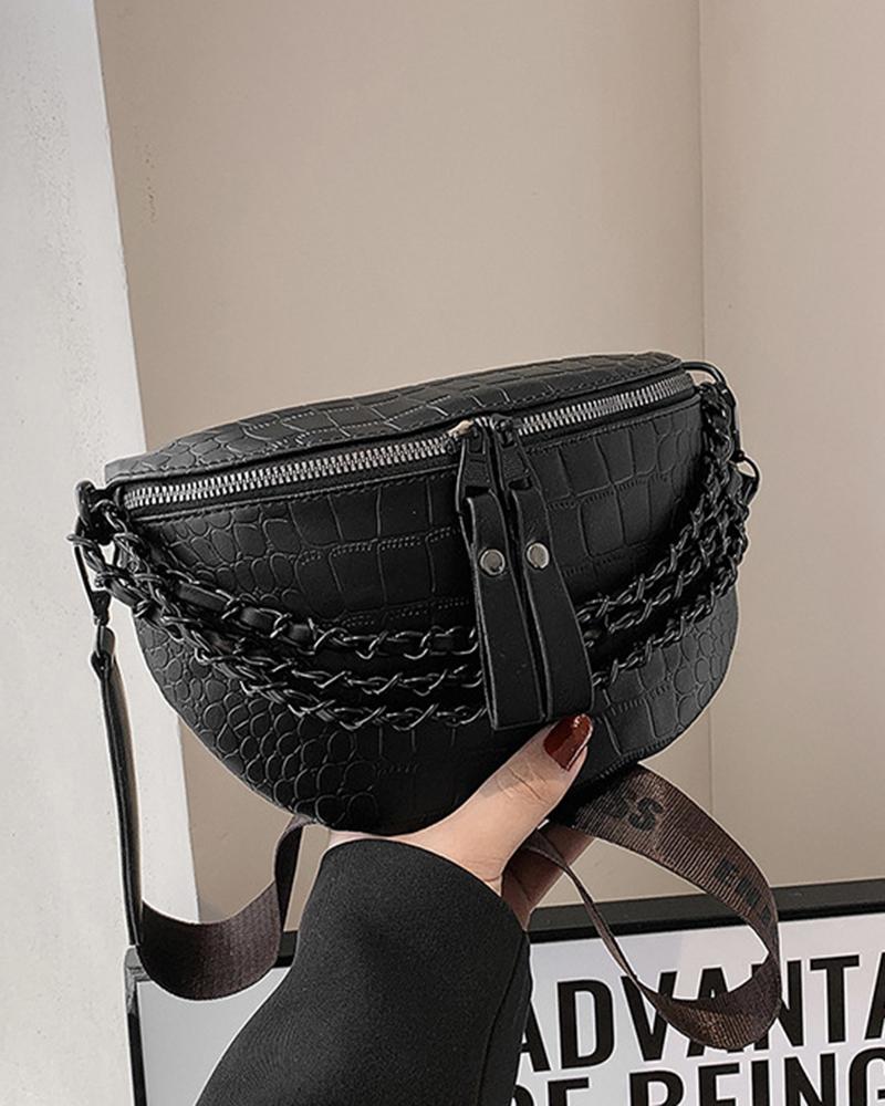 

Crocodile Crossbody Bag Chain Strap Fanny Pack, Black