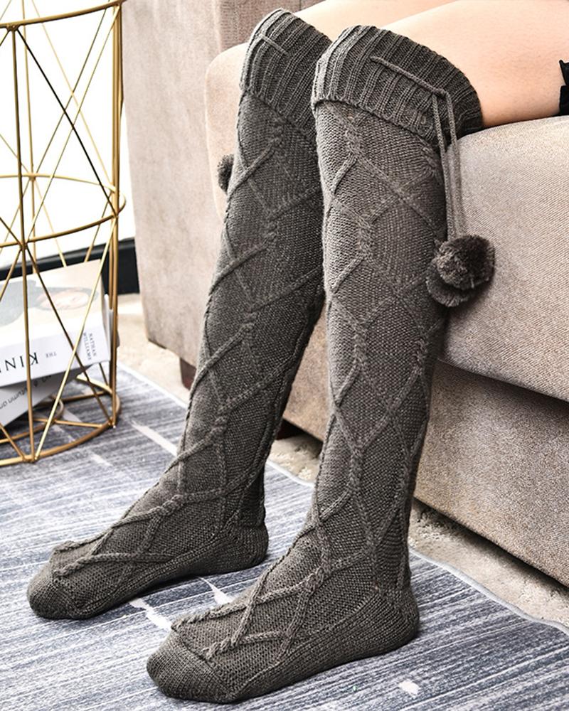 

1Pair Braided Bowknot Decor Skinny Long Socks, Dark grey