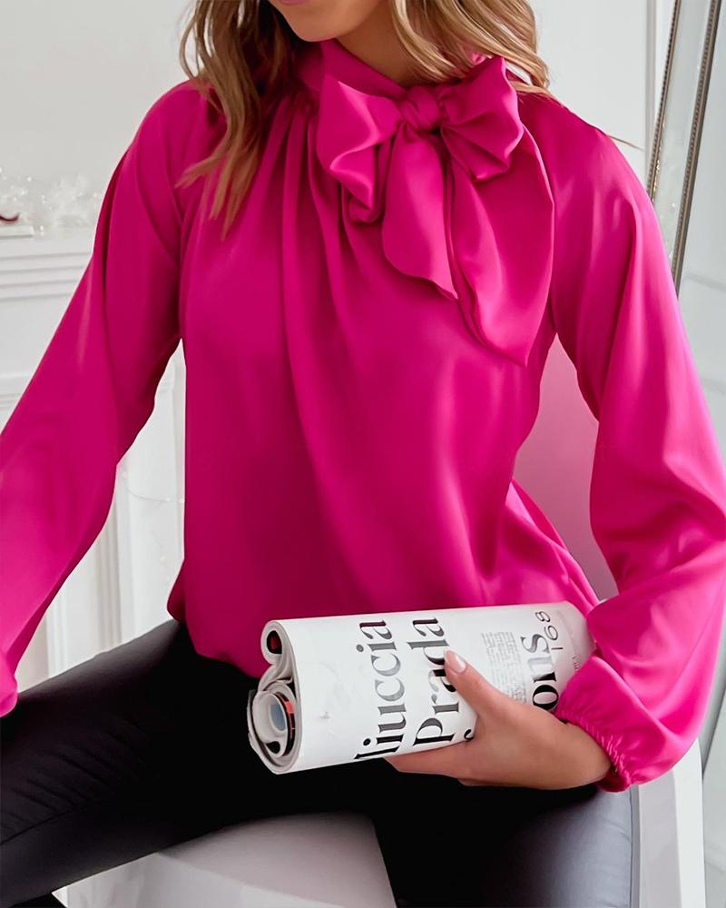 

Lantern Sleeve Tied Detail Casual Top, Rose red