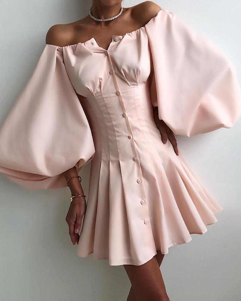 

Lantern Sleeve Ruched Corset Dress, Pink
