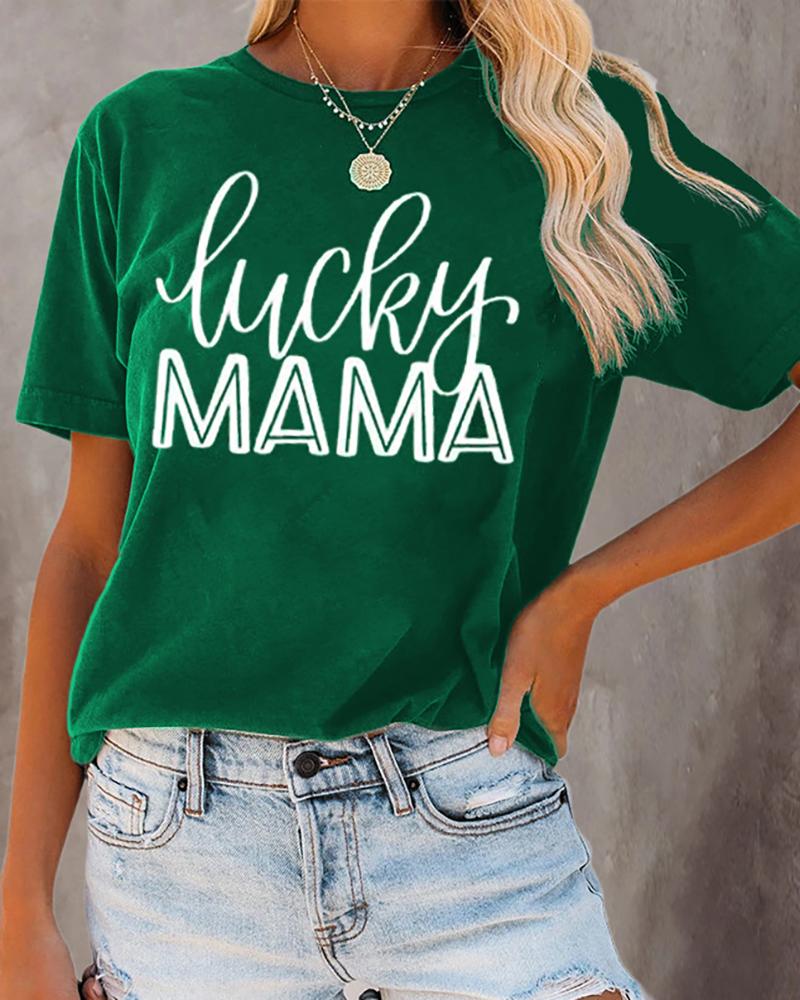 

Letter Print Short Sleeve Casual T-Shirt, Green
