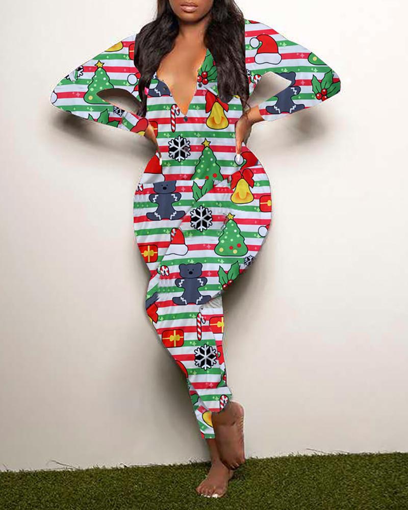 

Christmas Mixed Print Long Sleeve Jumpsuit, Style5