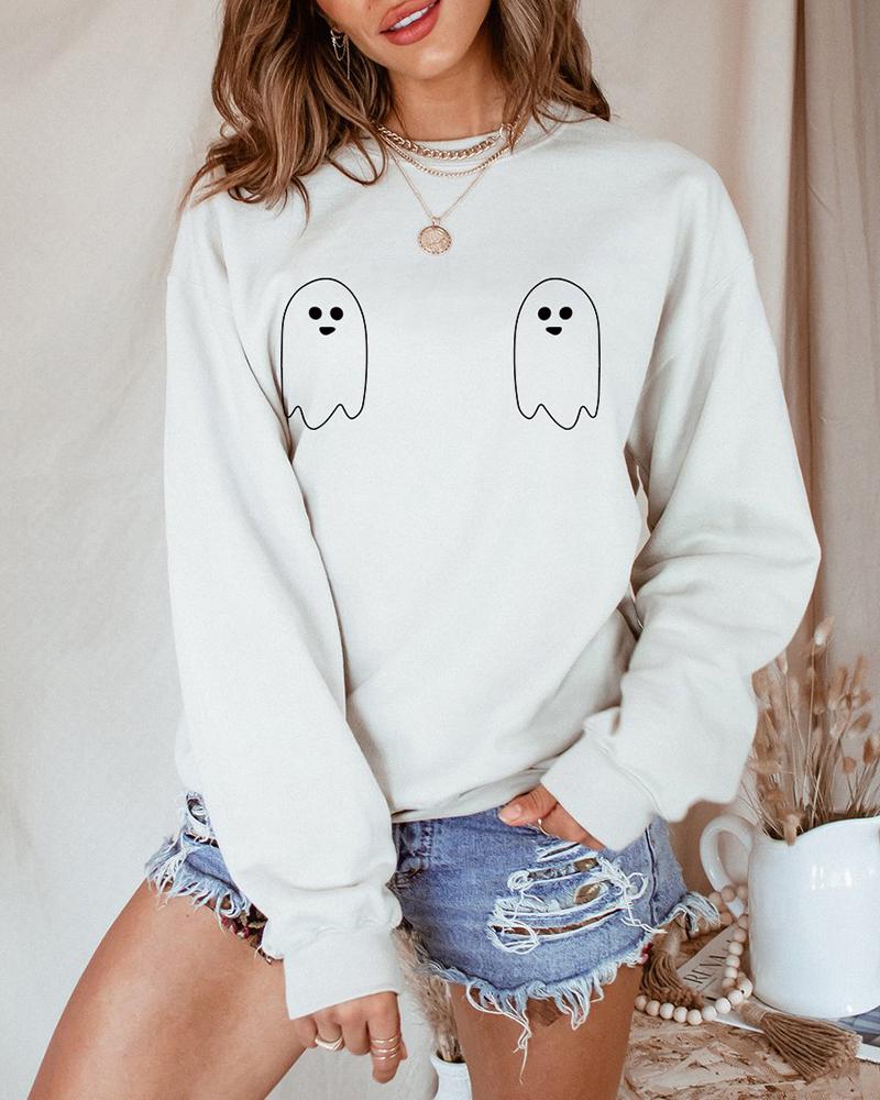 

Halloween Long Sleeve Graphic Print Sweatshirt, White