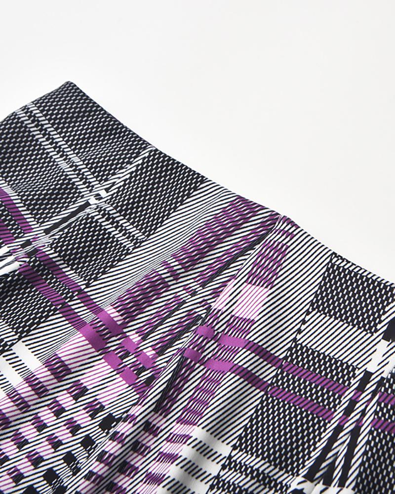 

High Waist Plaid Print Skinny Pants, Purple