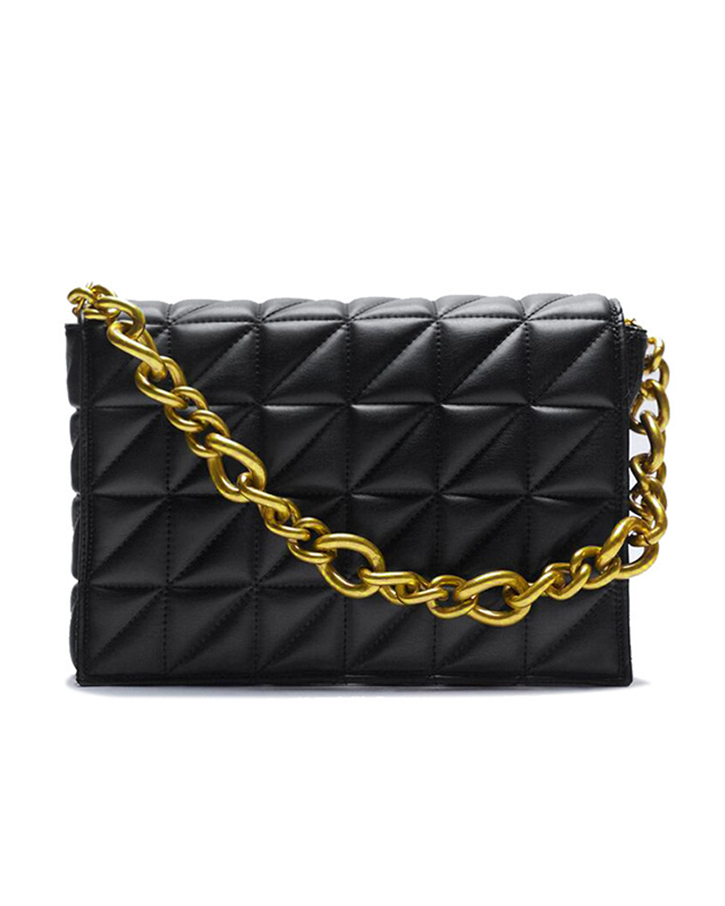 

Quilted Flap Chain Shoulder Bag, Black