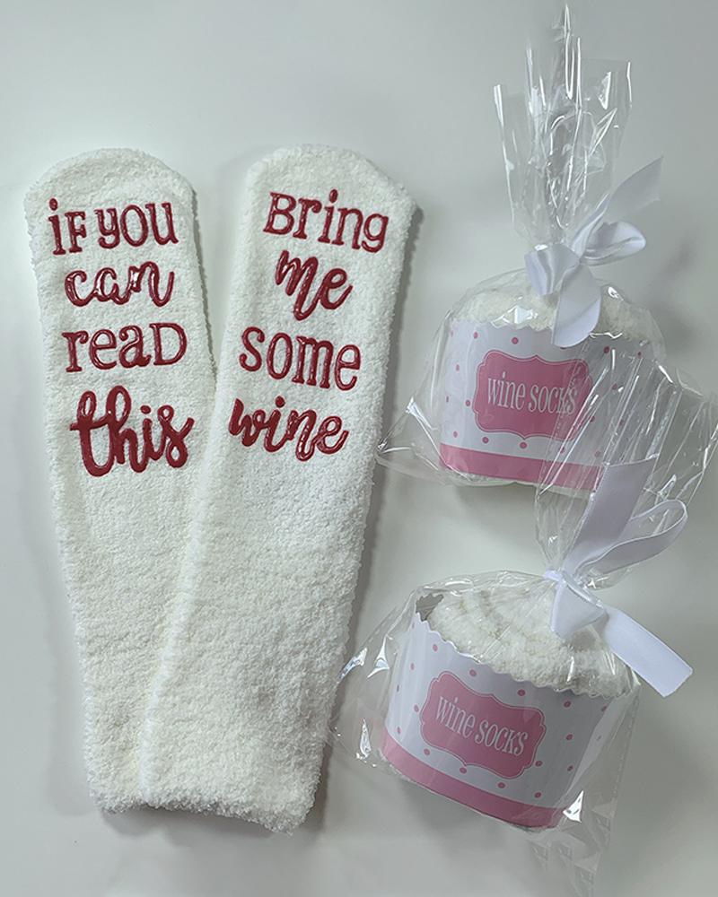 

Funny Letter Print Crew Socks, White