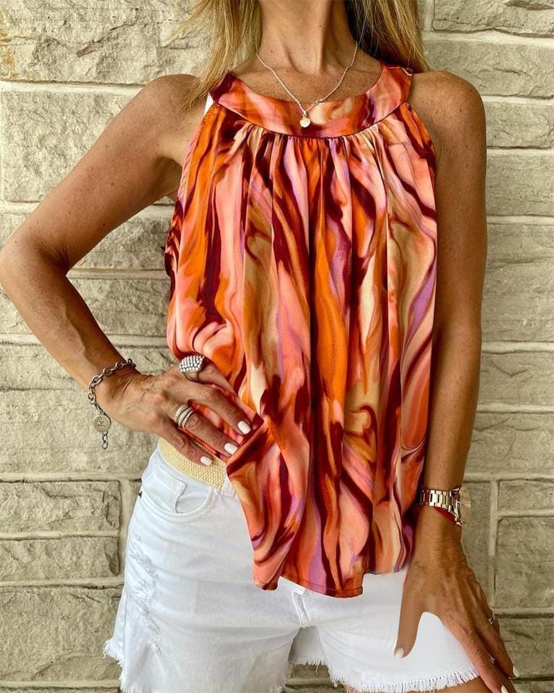 

Marble Print Ruched Casual Tank Top, Orange