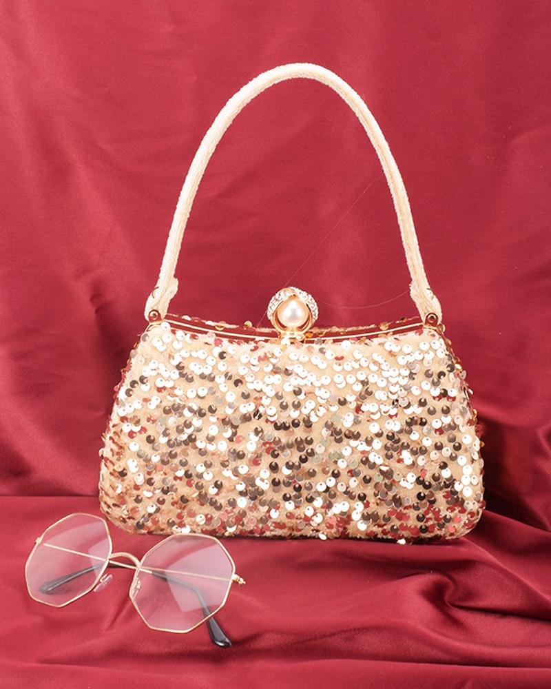 

Allover Sequin Evening Bag, Gold