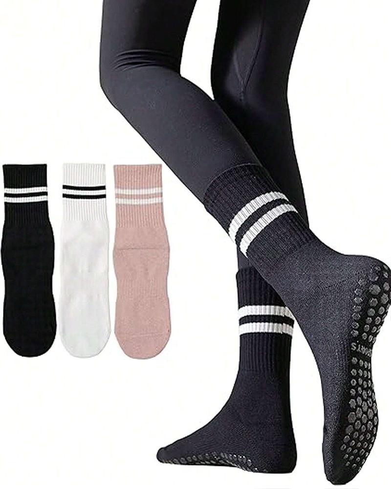 

Lot de 3 paires de chaussettes de Pilates avec poignées, chaussettes de yoga rayées, chaussettes de barre en coton, chaussettes antidérapantes, Style1