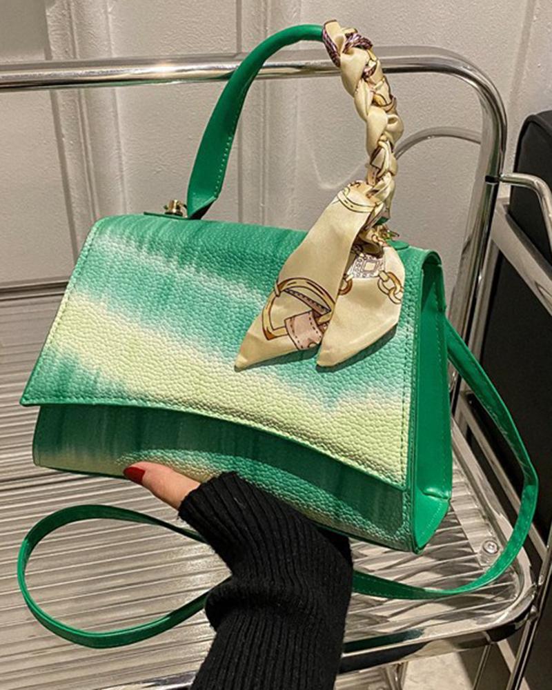 

Tie Dye Graident Top Handle Satchel Bag With Scarf, Green