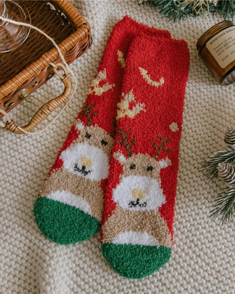 

1Pair Christmas Santa Claus Elk Pattern Fluffy Socks, Style2