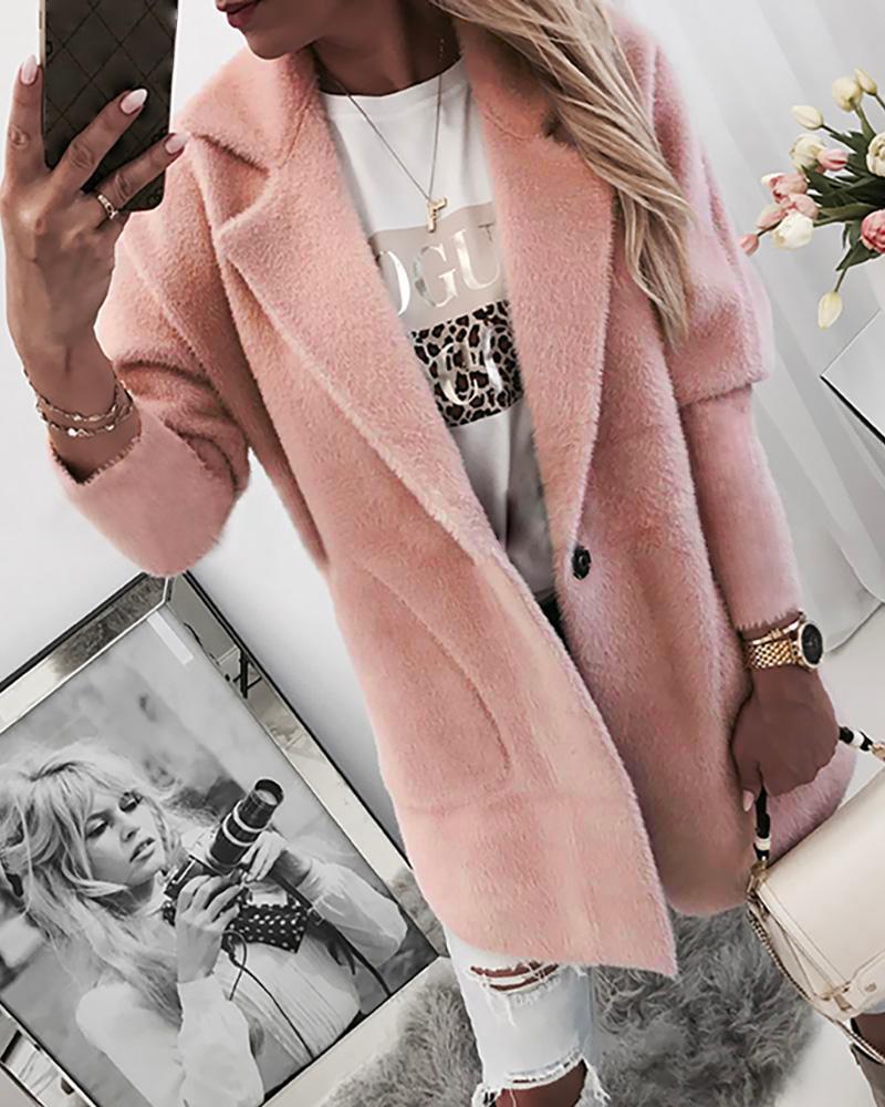 

Single Buttoned Long Sleeve Pocket Coat, Pink