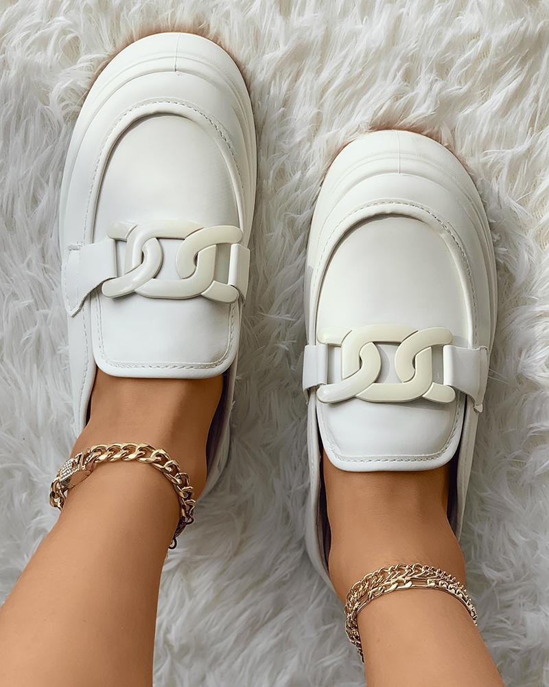 

Casual Slip On Chain Decor Flats, White