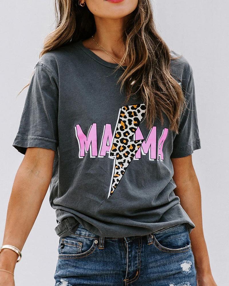 

Letter Leopard Patterns Print Short Sleeve Loose T-shirts, Gray