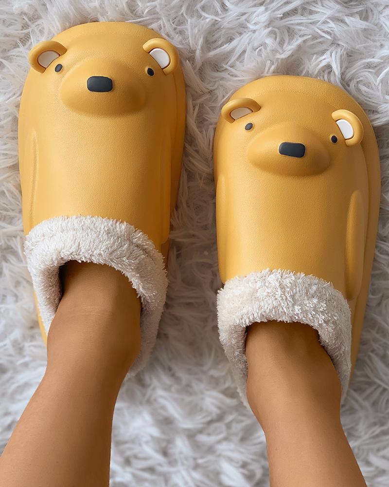 

Cartoon Bear Pattern Lined Casual Slipper, Yellow