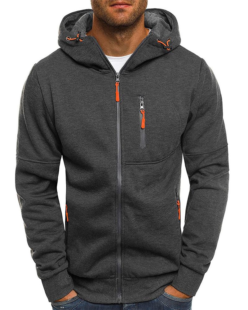 

Man Zipper Design Colorblock Hooded Top, Style3