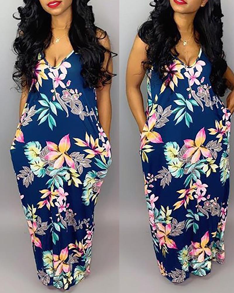 

Spaghetti Strap U Neck Maxi Dress, Blue