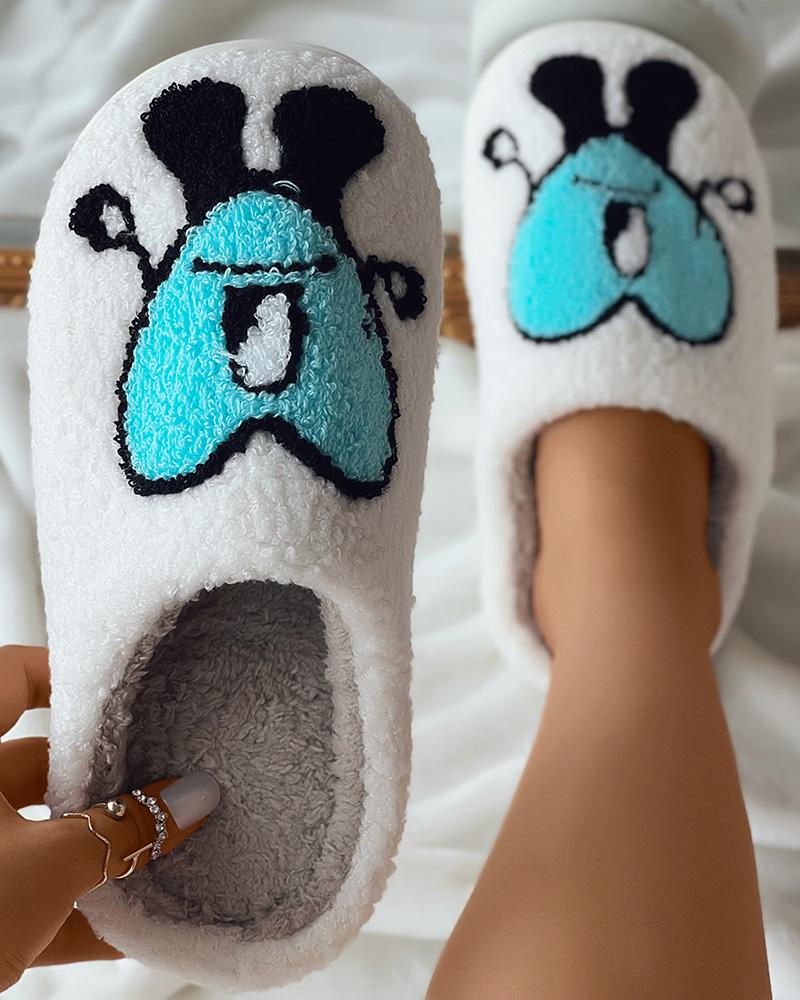 

Fuzzy Cartoon Non Slip Slippers, Blue