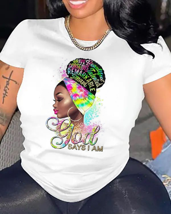 

Plus Size Figure Letter Print Casual T-shirt, White